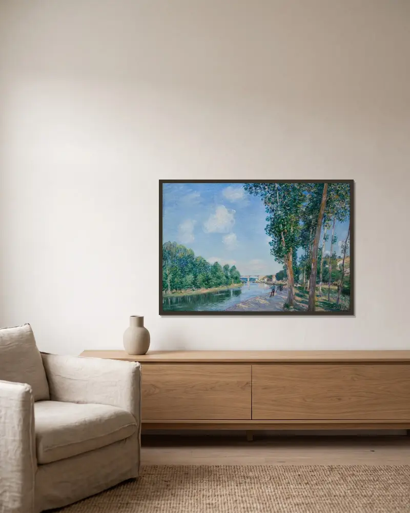 Saint-Mammès. Junisol av Alfred Sisley inramad på en vägg
