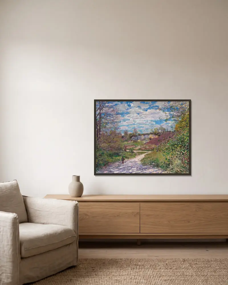 Vintersol i Veneux-Nadon av Alfred Sisley inramad på en vägg