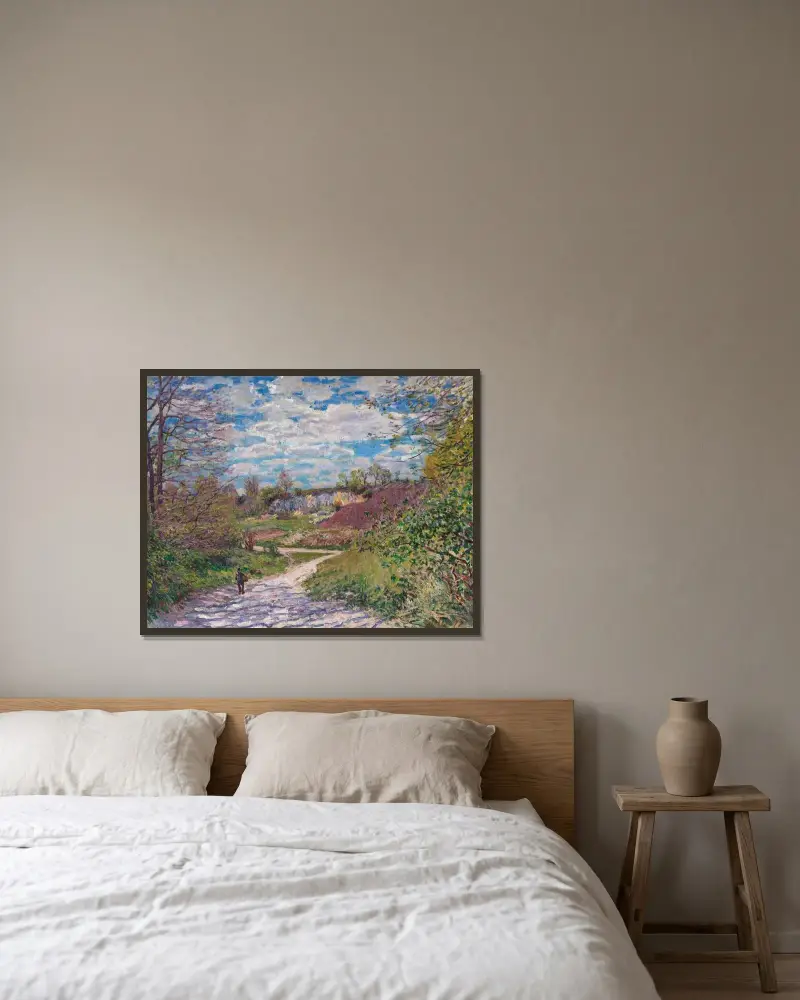 Vintersol i Veneux-Nadon av Alfred Sisley inramad på en vägg
