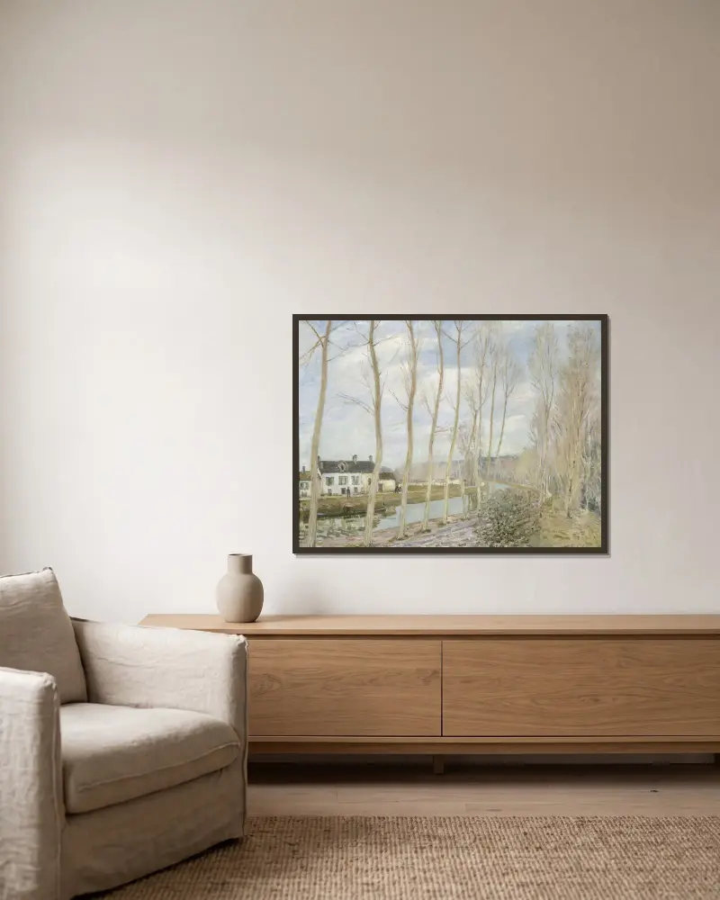 Der Kanal des Loing von Alfred Sisley gerahmt an einer Wand