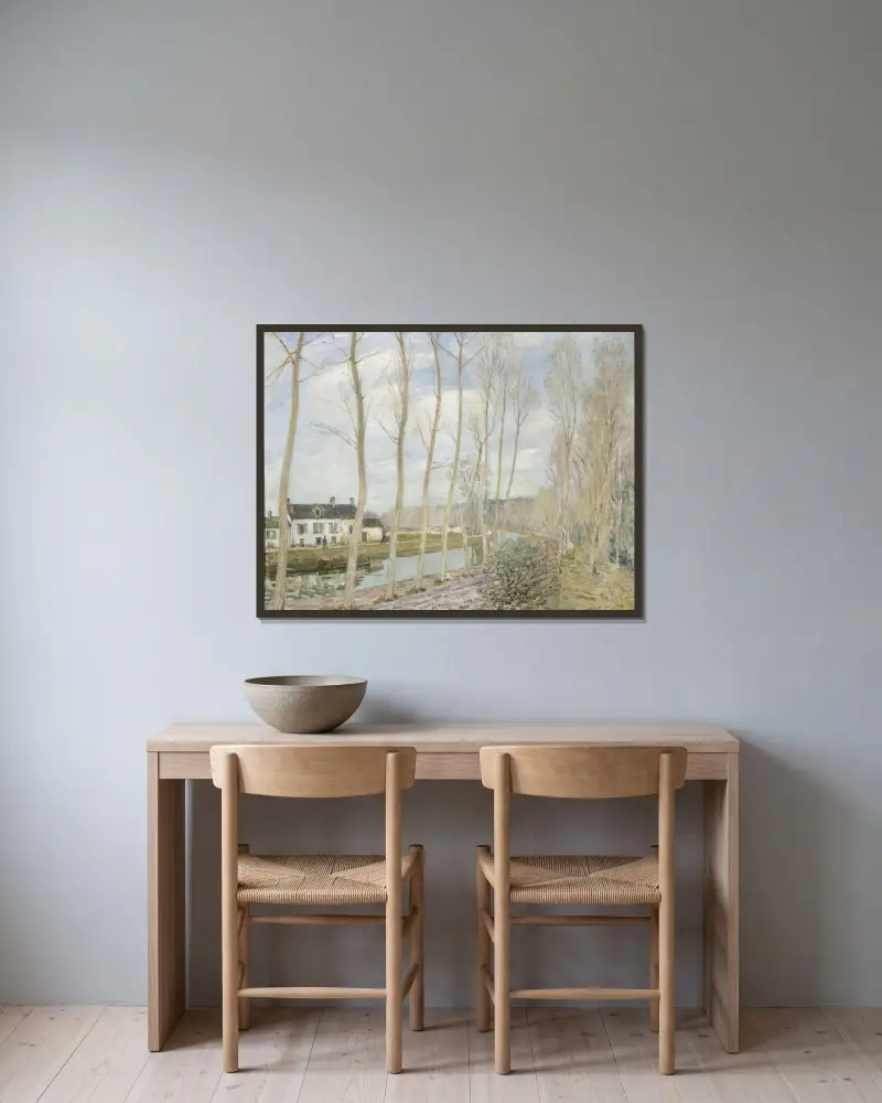 Der Kanal des Loing von Alfred Sisley gerahmt an einer Wand