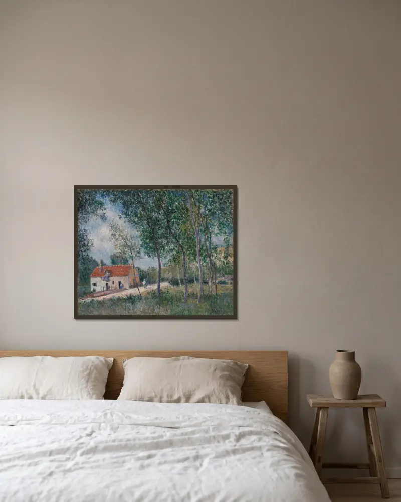 Vägen från Moret till Saint-Mammès av Alfred Sisley inramad på en vägg