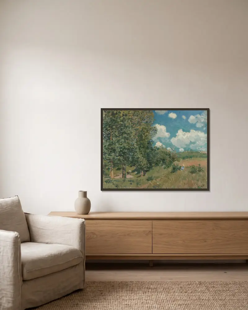 Vägen från Versailles till Saint-Germain av Alfred Sisley inramad på en vägg