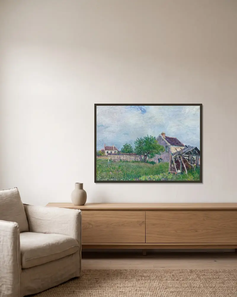 Altes Landhaus in Sablons von Alfred Sisley gerahmt an einer Wand