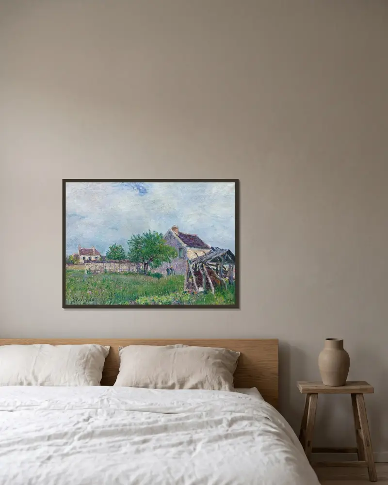 Altes Landhaus in Sablons von Alfred Sisley gerahmt an einer Wand