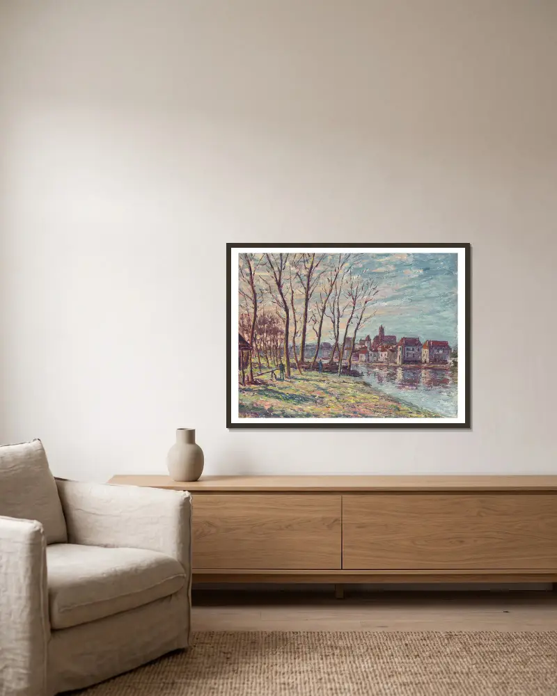 Vue de Moret av Alfred Sisley inramad på en vägg
