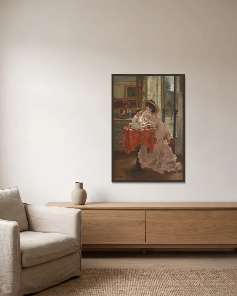 Szczęśliwa matka, Alfred Stevens w ramie na ścianie