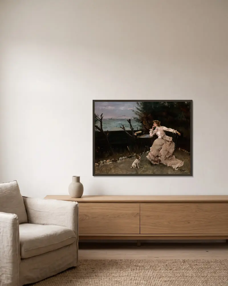 W głębokiej zadumie, Alfred Stevens w ramie na ścianie