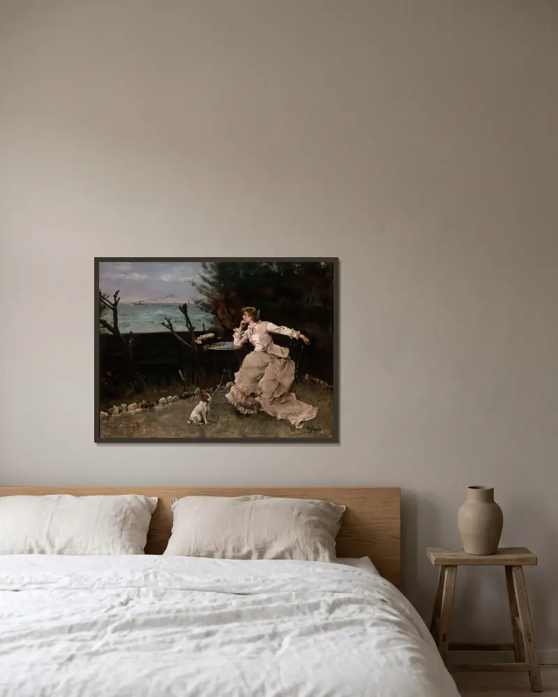 W głębokiej zadumie, Alfred Stevens w ramie na ścianie