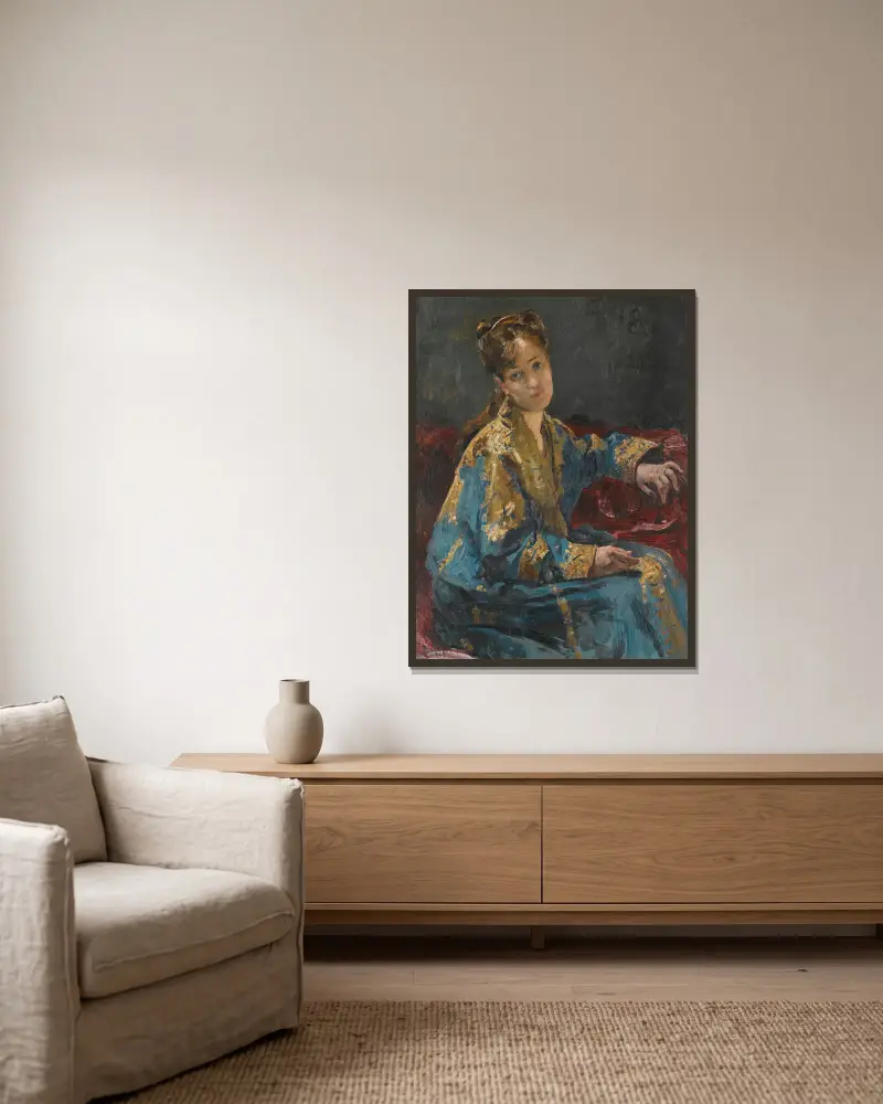 Dáma v modrém, Alfred Stevens v rámu na stěně
