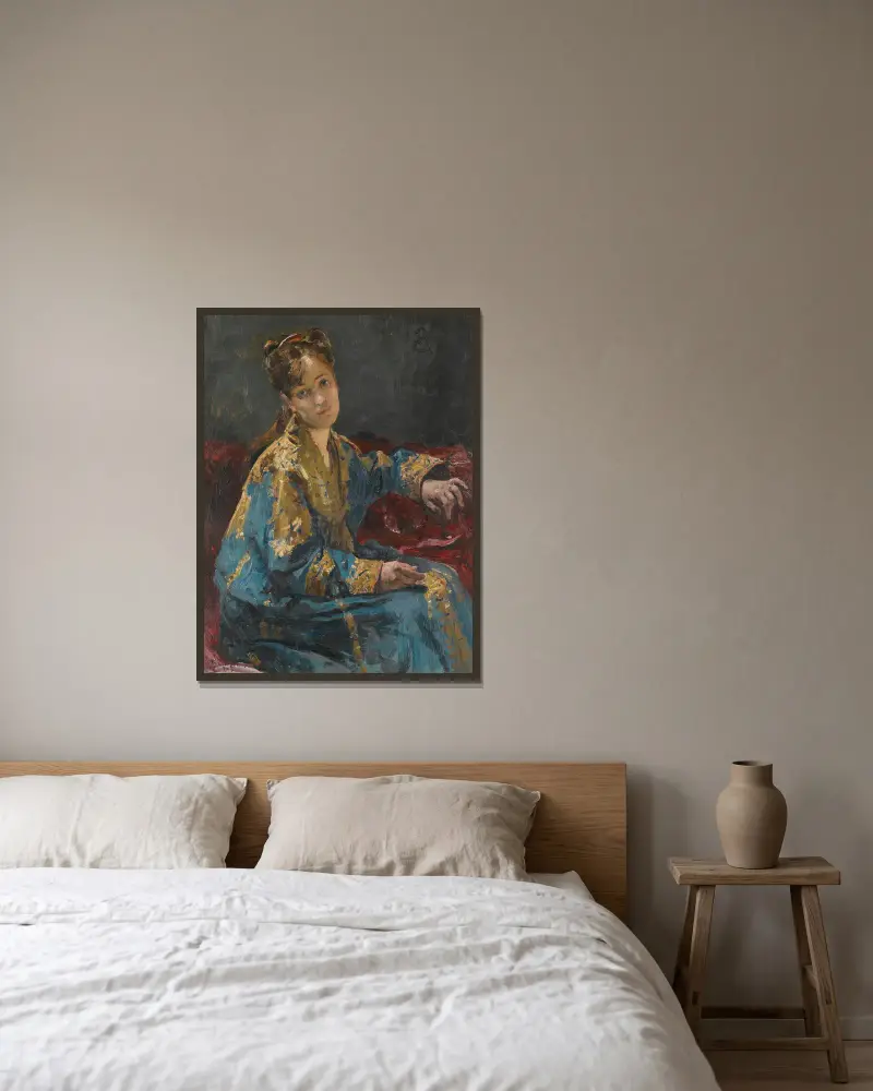 Dáma v modrém, Alfred Stevens v rámu na stěně