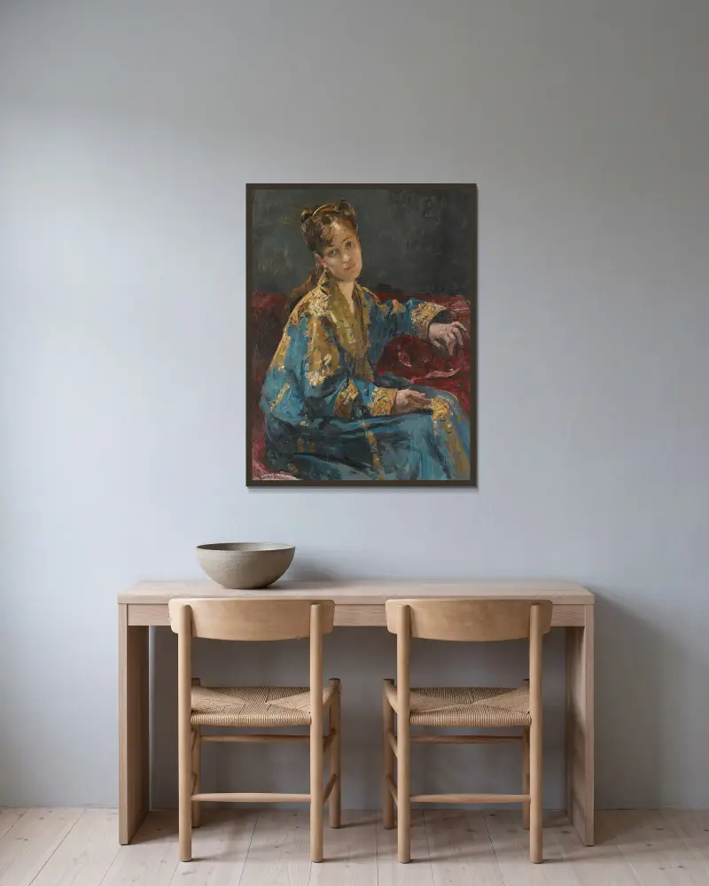 Dáma v modrém, Alfred Stevens v rámu na stěně