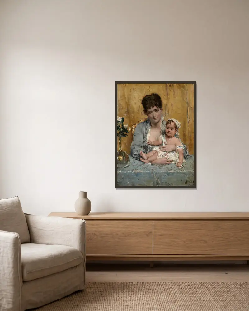 Matka i dziecko, Alfred Stevens w ramie na ścianie