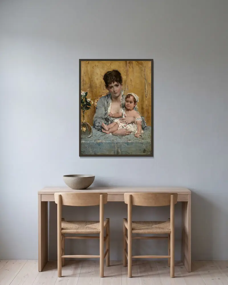Matka i dziecko, Alfred Stevens w ramie na ścianie