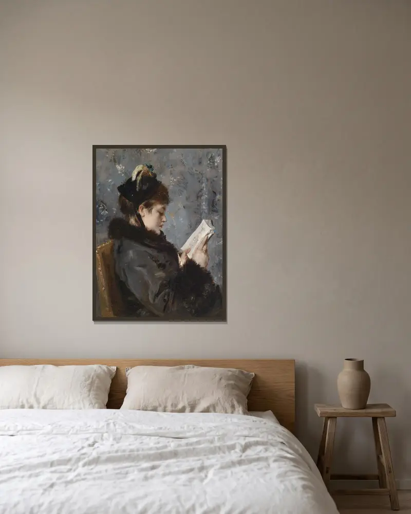 Porträtt av en ung dam av Alfred Stevens inramad på en vägg
