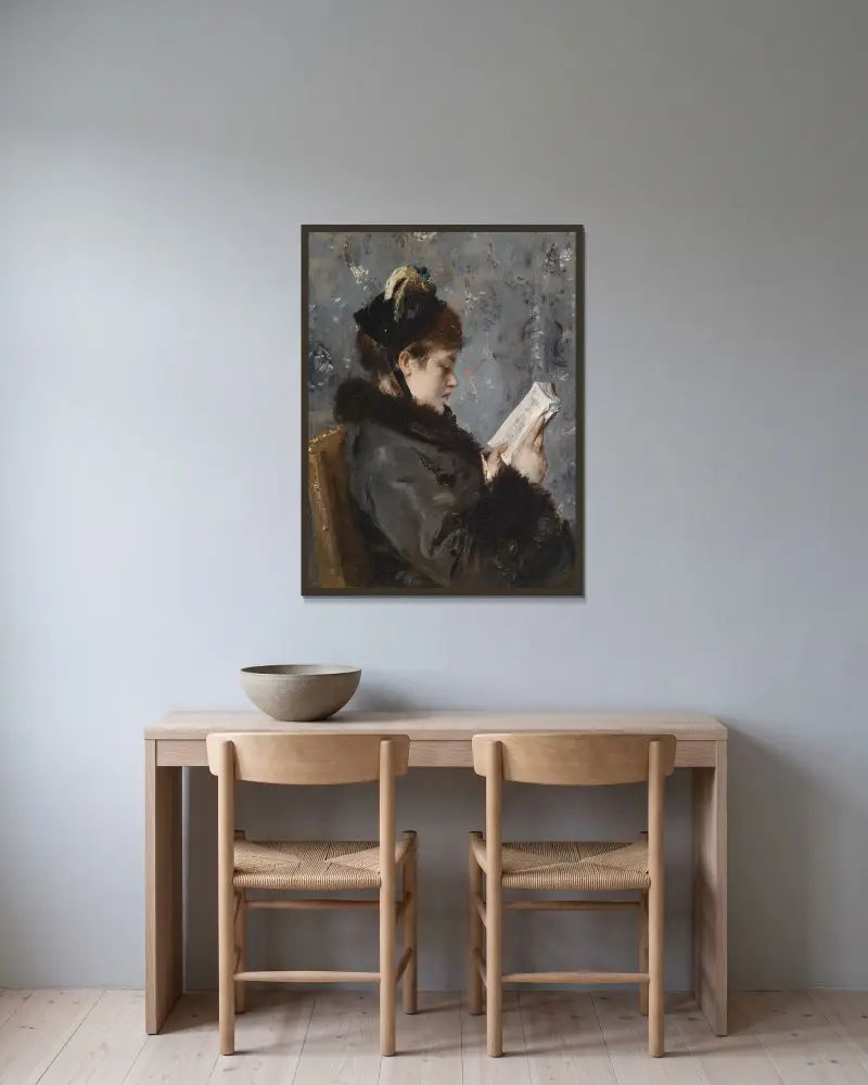 Porträtt av en ung dam av Alfred Stevens inramad på en vägg