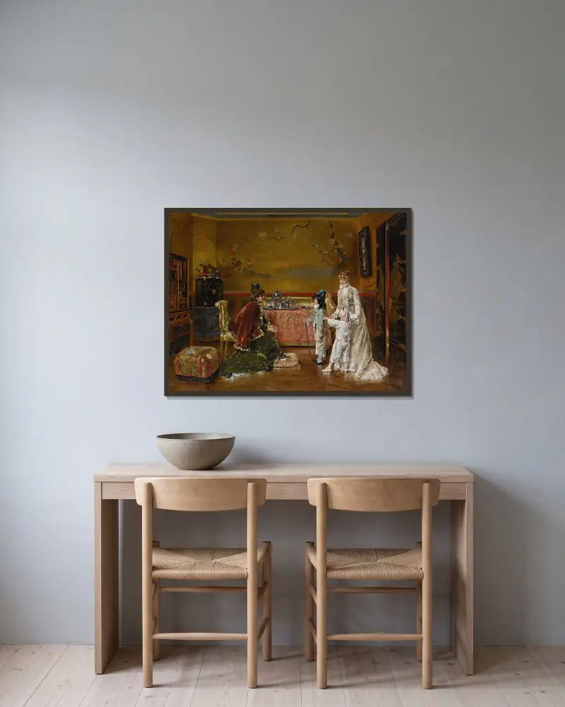 Redo för maskeradbalen av Alfred Stevens inramad på en vägg