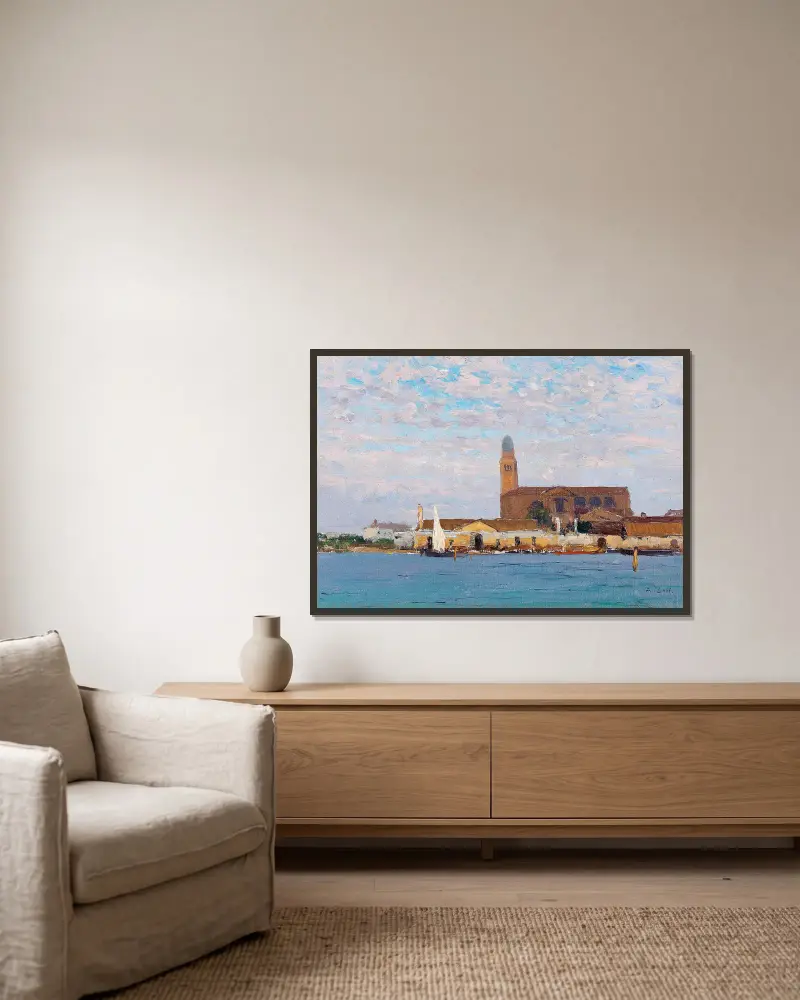 Blick auf die Kathedrale von Chioggia von Alfred Zoff gerahmt an einer Wand