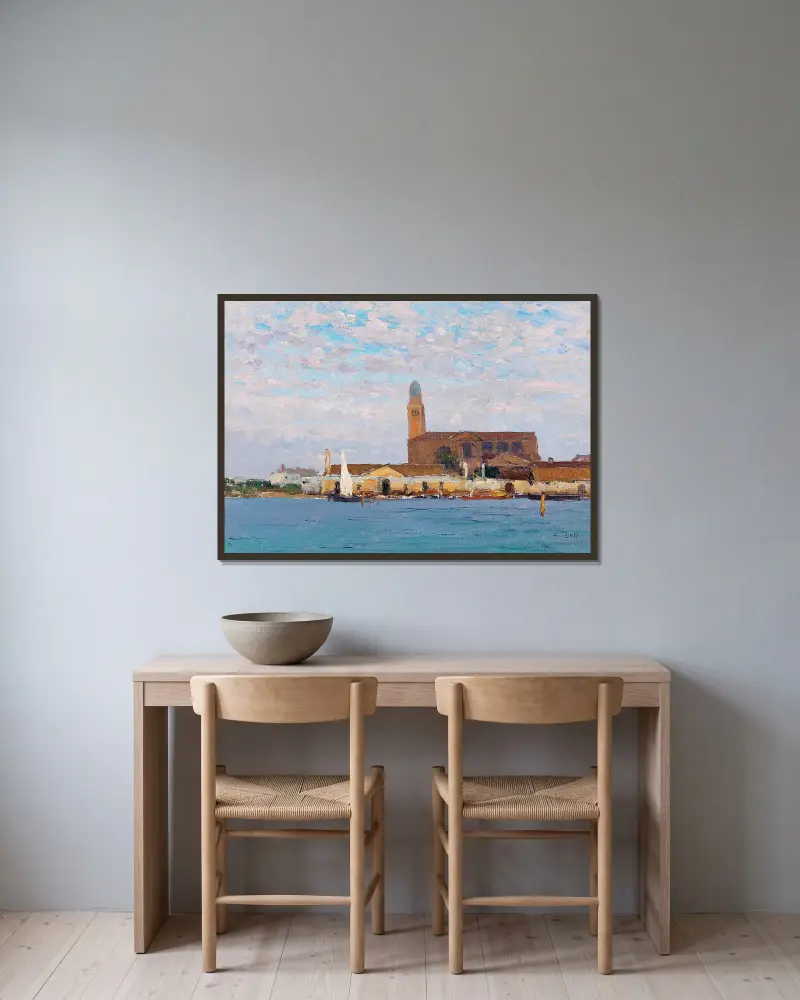 Blick auf die Kathedrale von Chioggia von Alfred Zoff gerahmt an einer Wand