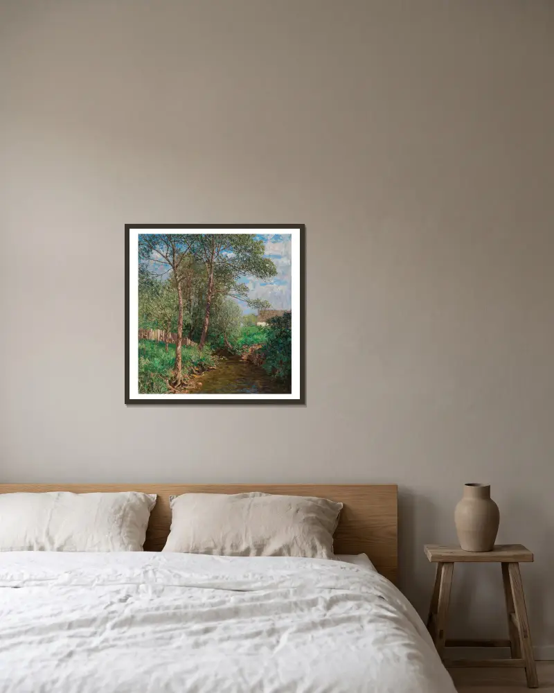 Sonnige Bachlandschaft av Alfred Zoff inramad på en vägg