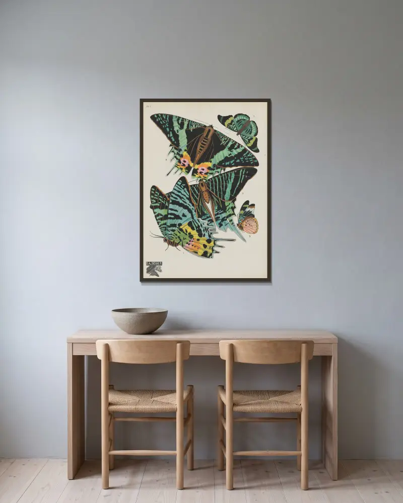 Papillons Pl.07 von Emile-Allain Séguy gerahmt an einer Wand