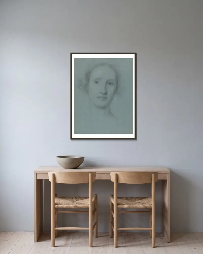 Huvud av en ung kvinna av Allan Ramsay inramad på en vägg
