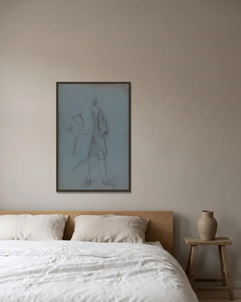 Stående man med stav i vänster hand, helfigur av Allan Ramsay inramad på en vägg