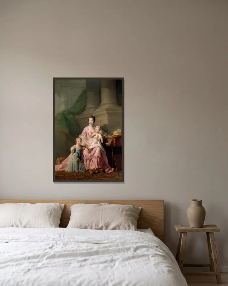 Královna Charlotte se dvěma nejstaršími syny, Allan Ramsay v rámu na stěně