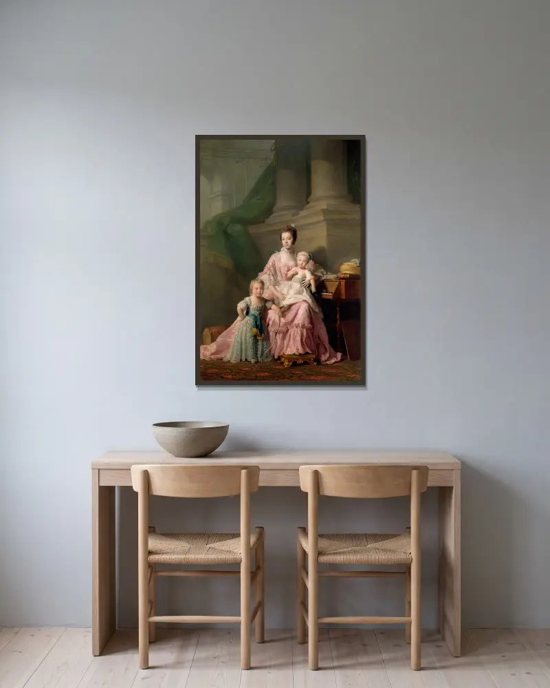Královna Charlotte se dvěma nejstaršími syny, Allan Ramsay v rámu na stěně