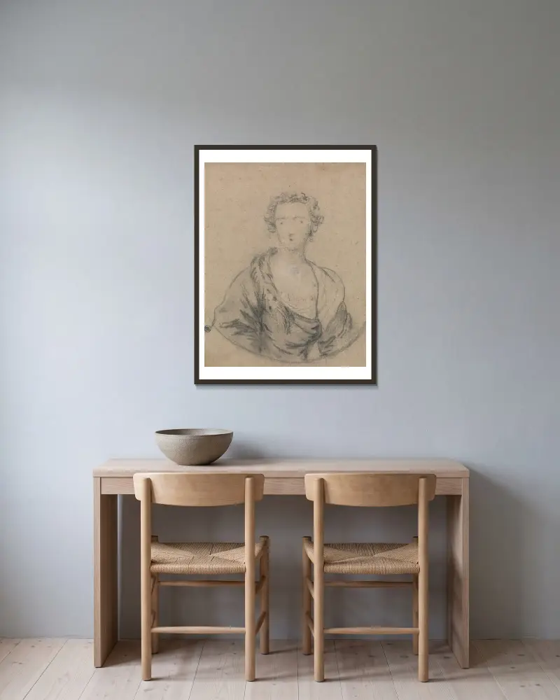 Studie till porträtt av en kvinna – nr 1 av Allan Ramsay inramad på en vägg