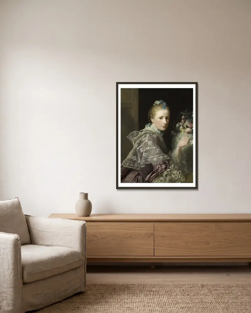 Konstnärens hustru, Margaret Lindsay av Evelick av Allan Ramsay inramad på en vägg
