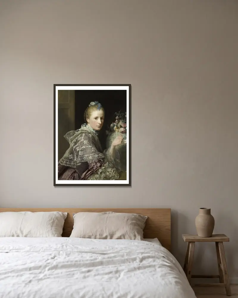 Konstnärens hustru, Margaret Lindsay av Evelick av Allan Ramsay inramad på en vägg