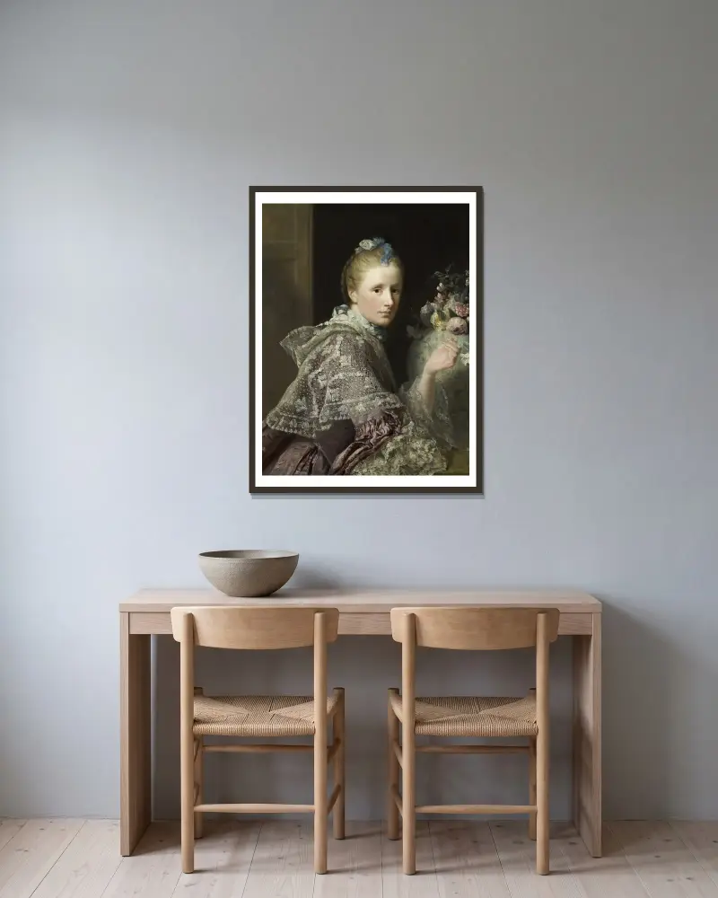 Konstnärens hustru, Margaret Lindsay av Evelick av Allan Ramsay inramad på en vägg