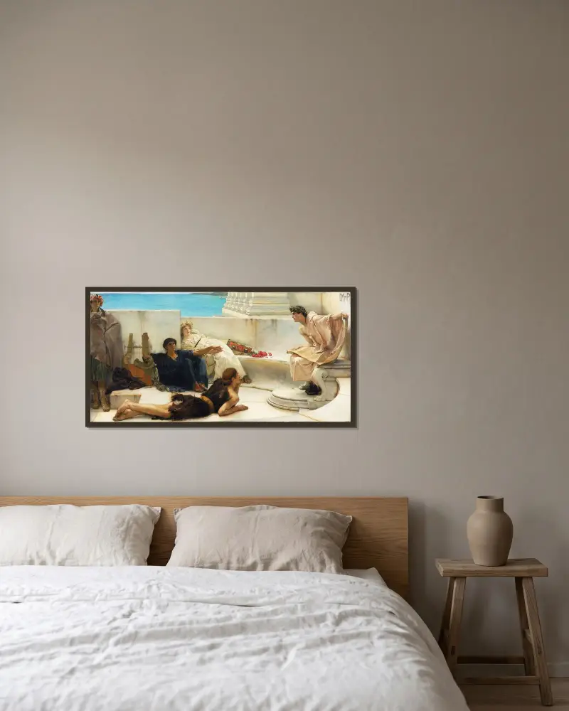 Eine Lesung aus Homer von Lawrence Alma-Tadema gerahmt an einer Wand