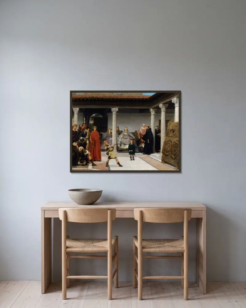 Die Erziehung der Kinder des Chlodwig von Lawrence Alma-Tadema gerahmt an einer Wand