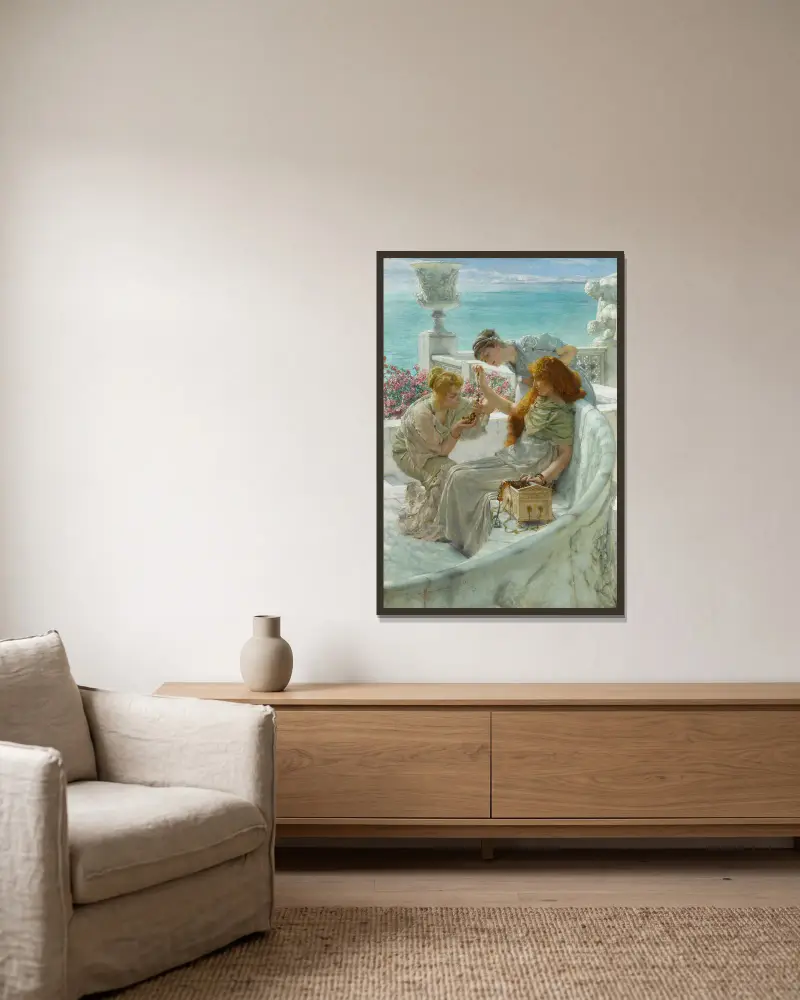 Fortune’s Favourite av Lawrence Alma-Tadema inramad på en vägg