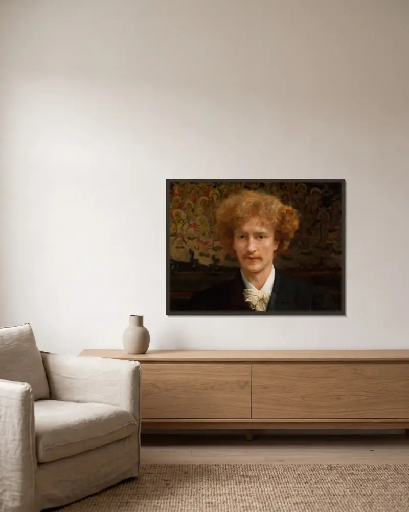 Porträtt av Ignacy Jan Paderewski (1860–1941) av Lawrence Alma-Tadema inramad på en vägg