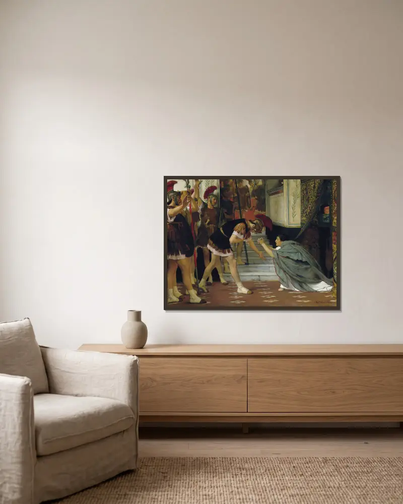 Die Proklamation des Claudius zum Kaiser, Opus XLVIII von Lawrence Alma-Tadema gerahmt an einer Wand