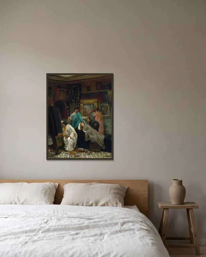 Konstsamlaren på Augustus tid av Lawrence Alma-Tadema inramad på en vägg