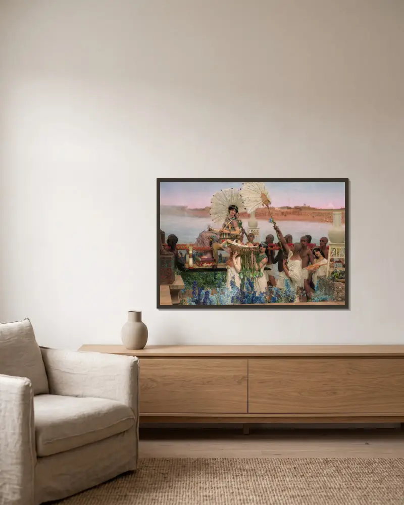 Moses fynd av Lawrence Alma-Tadema inramad på en vägg