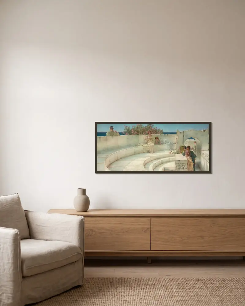 Under blå jonisk himmels tak av Lawrence Alma-Tadema inramad på en vägg