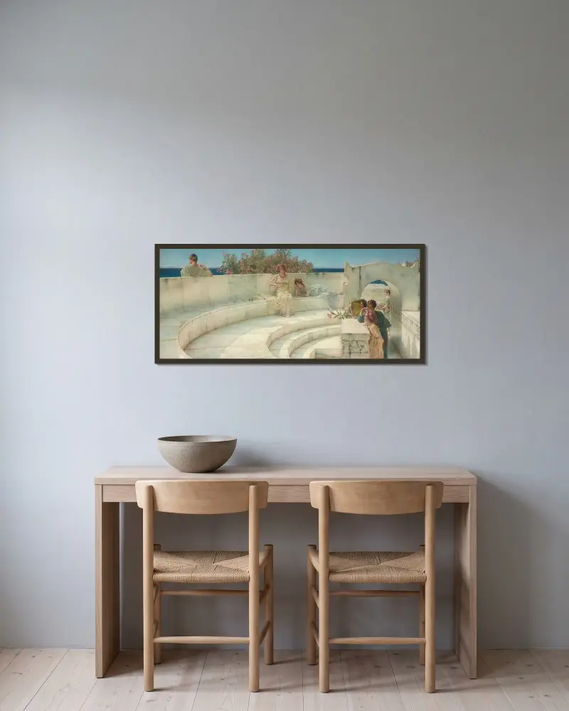 Under blå jonisk himmels tak av Lawrence Alma-Tadema inramad på en vägg