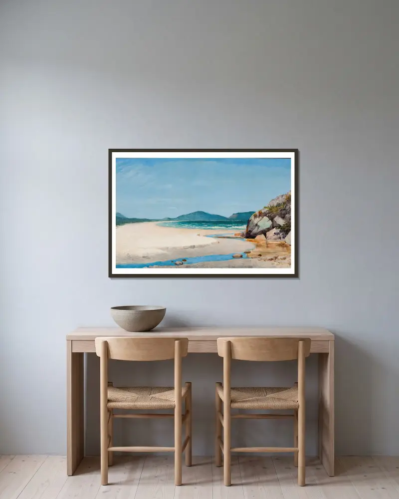 Seascape, Guarujá av Almeida Júnior inramad på en vägg