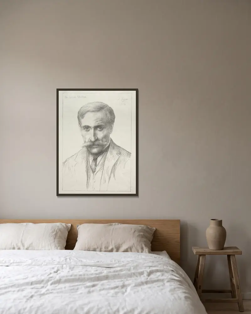 Porträtt av dr Louis Vintras av Alphonse Legros inramad på en vägg