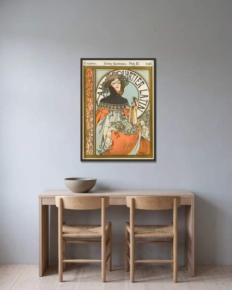 Au Quartier Latin – nr 1 av Alphonse Mucha inramad på en vägg