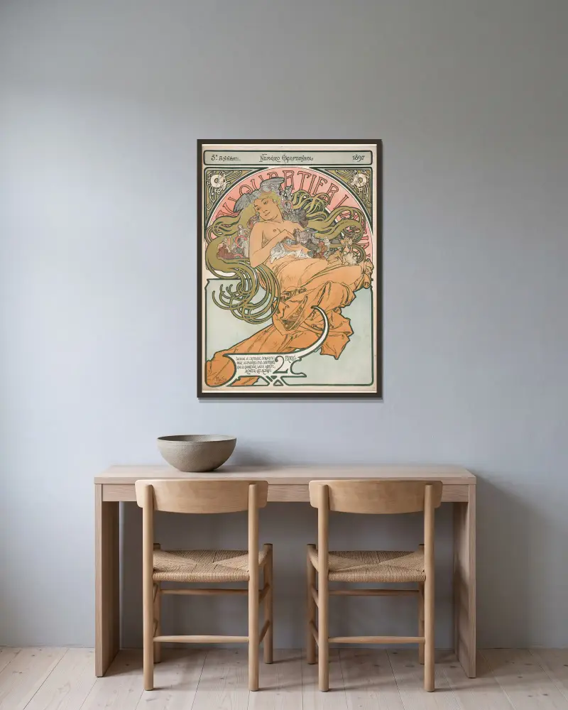 Au Quartier Latin, 1897 av Alphonse Mucha inramad på en vägg