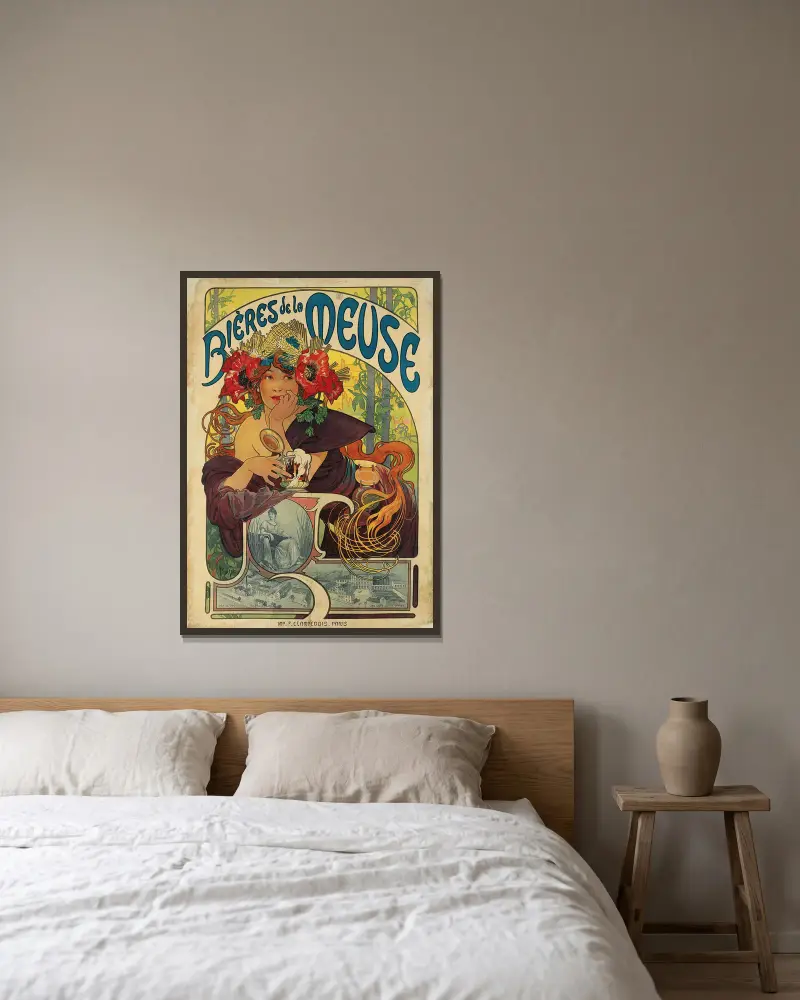Meuse-Bier, 1897 von Alphonse Mucha gerahmt an einer Wand