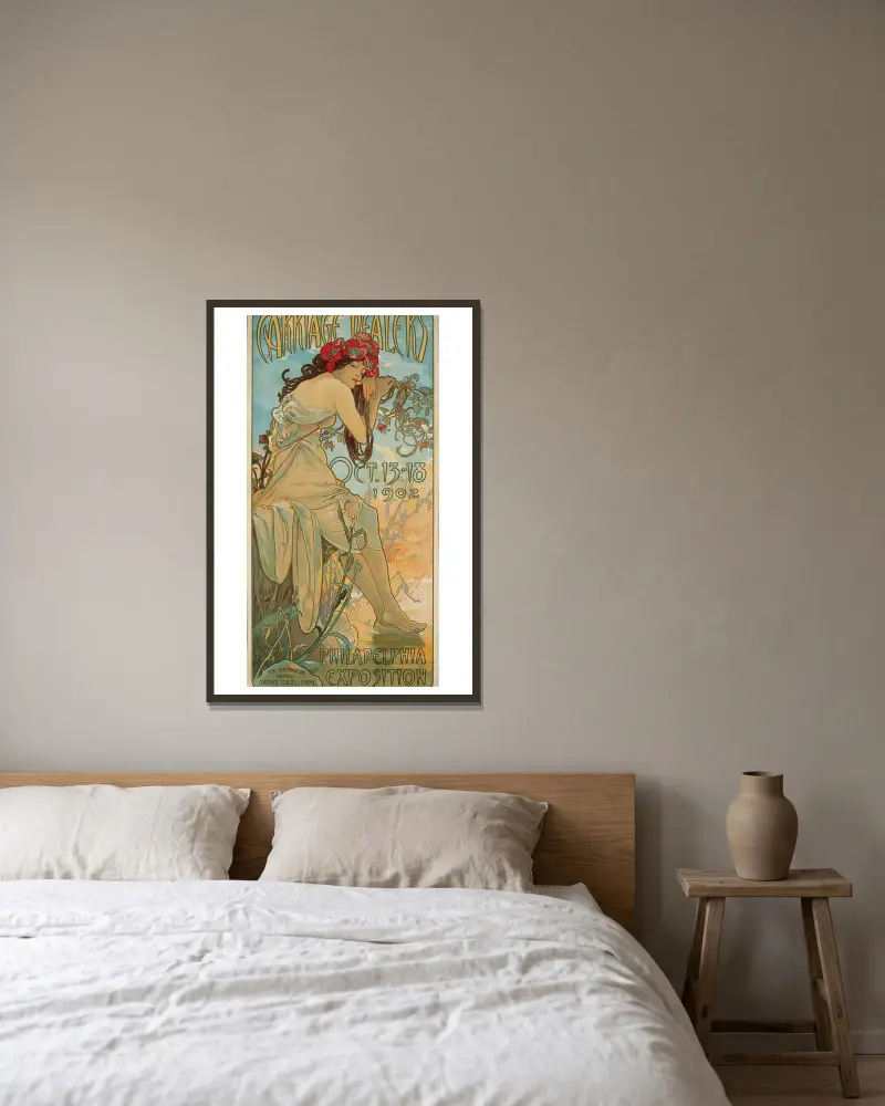 Carriage Dealers av Alphonse Mucha inramad på en vägg