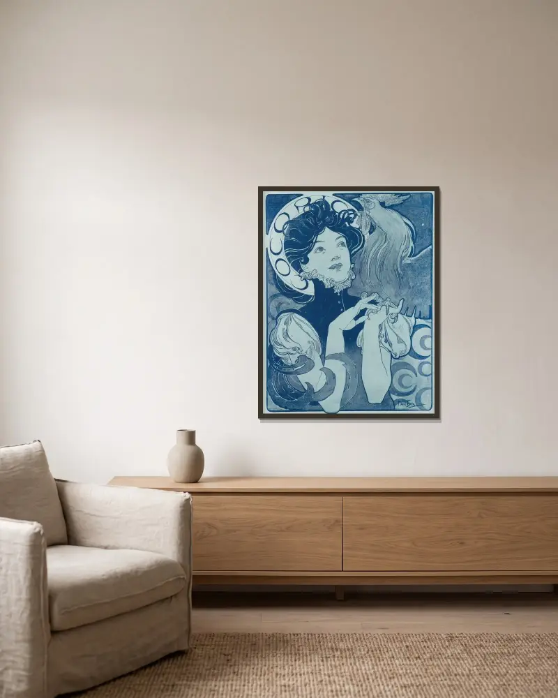 Cocorico von Alphonse Mucha gerahmt an einer Wand