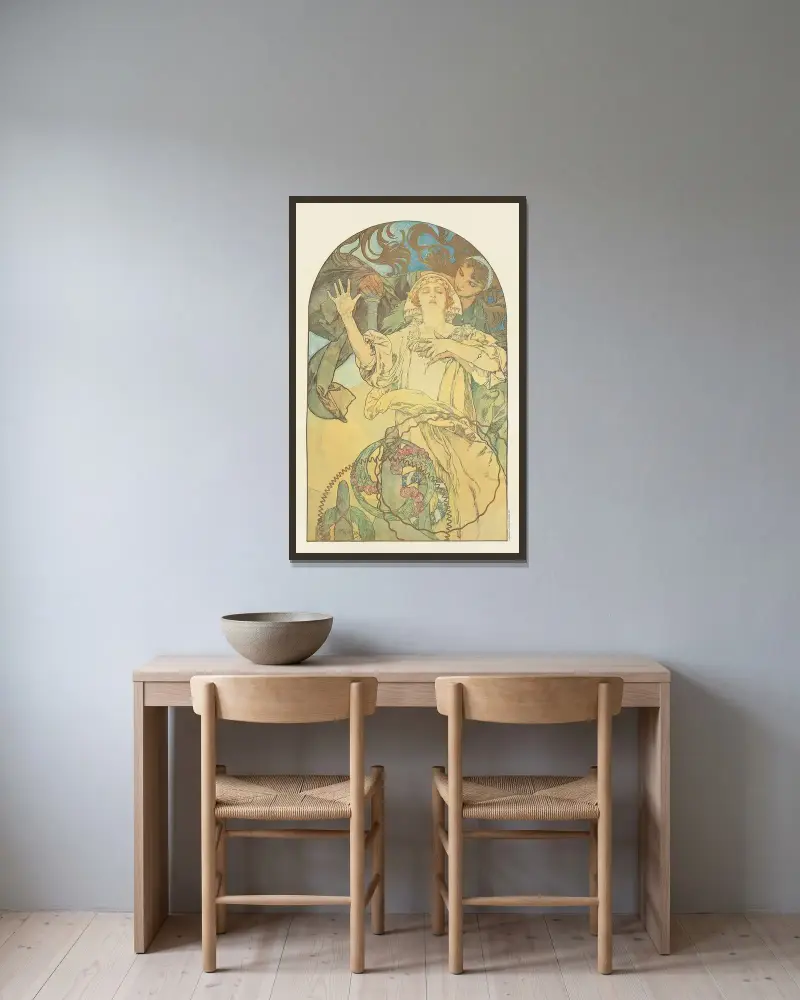 De Forest Phonofilm av Alphonse Mucha inramad på en vägg